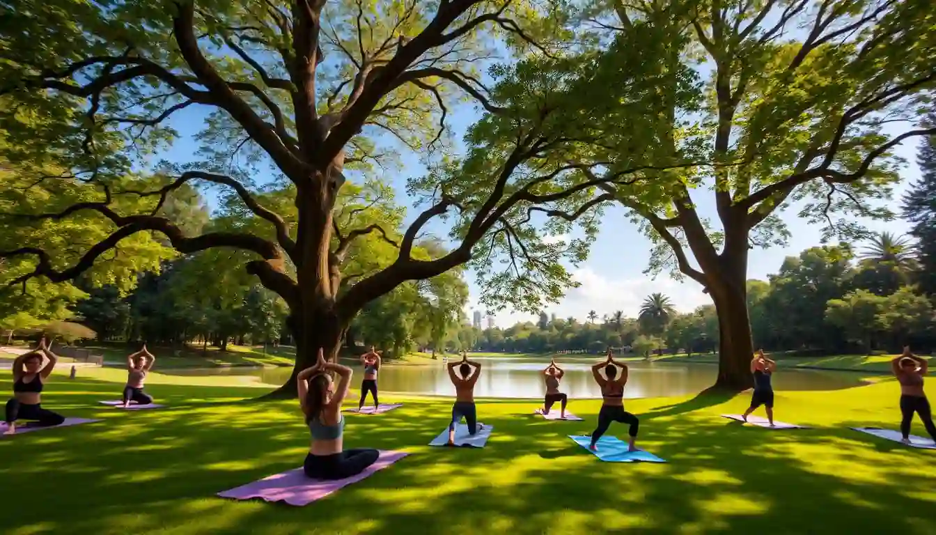 Practica yoga al aire libre en tu parque favorito